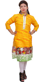 Pankhudi Cotton Printed Casual Yellow Kurti For Women