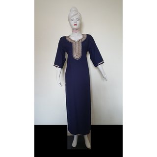 Cotton Embroidered Nighty 1212ANB Navy Blue Night Gown Lounge Wear Womens Bed Slip Maxi Long Sleeves