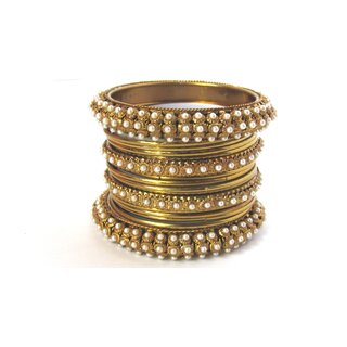 Antic Copper Color Pearl Bangles set of 16