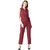 Miss Chase Women's Maroon V-Neck Sleeveless Straight Leg Tie-Up Solid Belted Wrap Jumpsuit