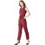 Miss Chase Women's Maroon V-Neck Sleeveless Straight Leg Tie-Up Solid Belted Wrap Jumpsuit