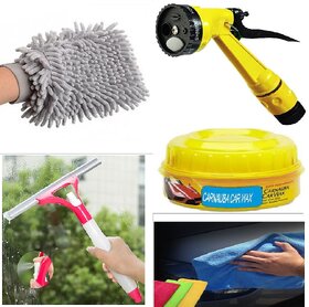 love4ride Multicolour Washable Cleaning Set of 5 (Microfiber Cloth, Glass Wiper, 4 Pattern, Microfiber Gloves ,Car  Bike Polish)