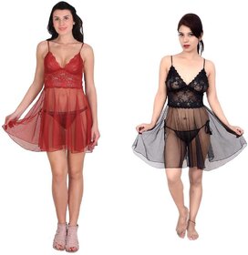 Kismat Fashion Sexy & Stylish Net Babydoll Nighty With Panty Set Pack Of Two Babydoll