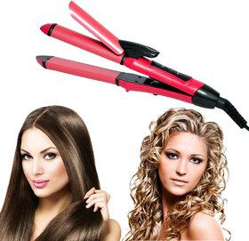High Qulity Perfect 2 in 1 Hair Curler and Hair Straightener Hair Straightener ( Pink ).