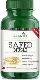 Simply Herbal Extremely Potent 800 Mg Safedmusli Extract Veg Capsules - 90 Count