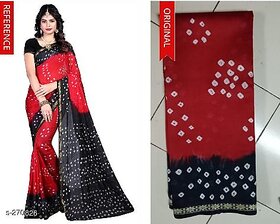 Sharda Creation red black  litchi silk saree with blouse piece