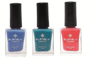 Marine Azure Sapphire and Valentine Red 9.9ml Each Elenblu Pastels Nail Polish Set of 3 Nail Polish.