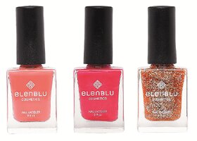 Cantaloupe Tiger Blossom and Caramel Flicker 9.9ml Each Elenblu Pearls Nail Polish Set of 3 Nail Polish.