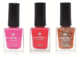 Pink Suave French Rose and Caramel Flicker 9.9ml Each Elenblu Pearls Nail Polish Set of 3 Nail Polish.