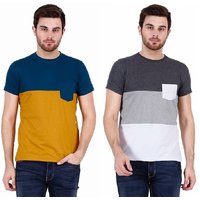 Odoky Men Color Block Round Neck Multicolor  Casual T-Shirts (Pack Of 2)