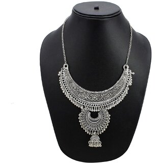 Minha Afghani Tribal Antique Boho Oxidised Silver Necklace for Girls