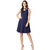Miss Chase Women's Navy Blue Round Neck Sleeveless Solid Cut-Out Knee-Long Skater Dress