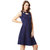 Miss Chase Women's Navy Blue Round Neck Sleeveless Solid Cut-Out Knee-Long Skater Dress
