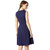 Miss Chase Women's Navy Blue Round Neck Sleeveless Solid Cut-Out Knee-Long Skater Dress