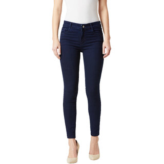 Miss Chase Women's Navy Blue Skinny Fit Mid Rise Cropped Length Denim Stretchable Jeans