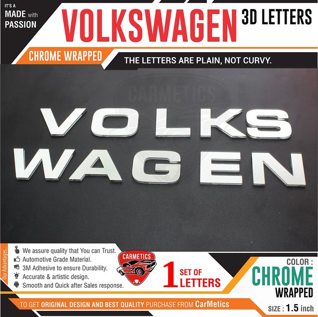 Buy VolksWagen 3D Letters for VolksWagen Vento - Chrome LettersWrapped ...