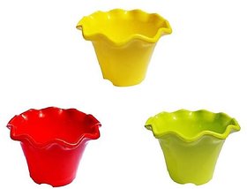 Set Of 3 Multicolor Colored Plastic Pots For Plants Flower Design 4 Inch
