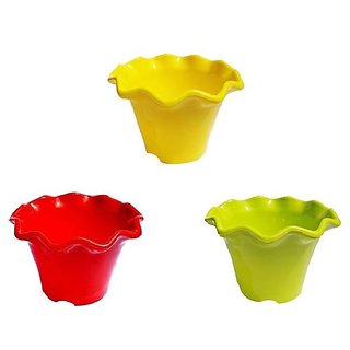 Set Of 3 Multicolor Colored Plastic Pots For Plants Flower Design 4 Inch