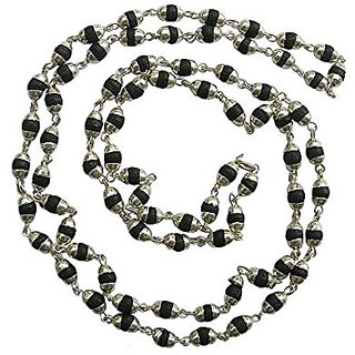 Black Tulsi Wooden Mala Silver Coated Black Tulsi Necklace