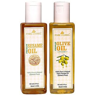 Park Daniel Virgin Sesame Oil and Olive Oil - Pure and Natural Combo pack of 2 bottles of 100 ml(200 ml)