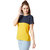 Miss chase Women's Multicolored With A Navy Blue Base Round Neck Short Sleeve Solid Boxy Colourblock Top