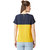 Miss chase Women's Multicolored With A Navy Blue Base Round Neck Short Sleeve Solid Boxy Colourblock Top