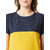 Miss chase Women's Multicolored With A Navy Blue Base Round Neck Short Sleeve Solid Boxy Colourblock Top