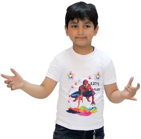 Kaku Fancy Dresses Spider Man Printed Holi Round Neck Half Sleeves T-Shirt -Multicolor