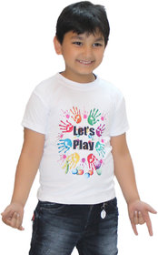 Kaku Fancy Dresses Let's Play Printed Half Sleeves Round Neck Holi T-Shirt Multicolor