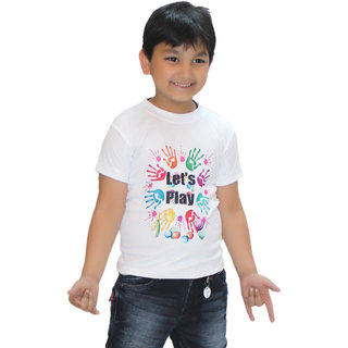 Kaku Fancy Dresses Let's Play Printed Half Sleeves Round Neck Holi T-Shirt Multicolor
