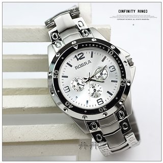 Rosra Round Dial Silver Metal Strap Quartz Watch For Men
