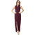 Miss Chase Women's Wine Red Round Neck Sleeveless Solid Bodycon Slit Detailing Maxi Dress