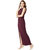 Miss Chase Women's Wine Red Round Neck Sleeveless Solid Bodycon Slit Detailing Maxi Dress