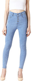 Miss Chase Women's Light Blue Skinny High Rise Distressed Ice Wash Regular Length Denim Jeans