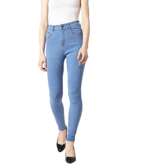 Miss Chase  Women's Blue Skinny High Rise Distressed Regular Length Denim Jeans