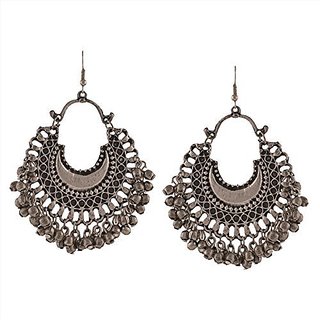Sparkle Afghani Silver Chandbali ghungroo Oxidized Earrings