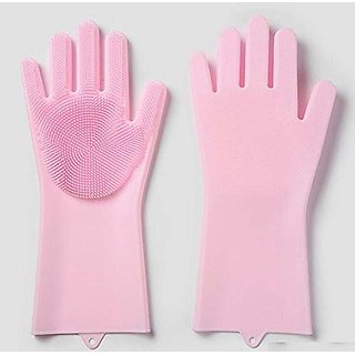 Aeoss Reusable Silicone Cleaning Brush Scrubber Gloves Heat Resistant Cleanning Gloves for Kitchen, Bathroom, Household