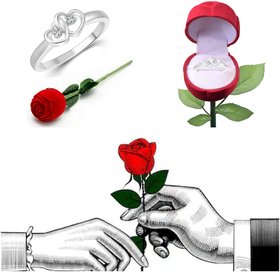 Vighnaharta Wedding proposal Gift Cz Rhodium Plated Alloy Heart Ring for Women and Girls with Fancy Rose Ring Box - [VFJ01047ROSE]