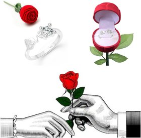 Vighnaharta Wedding proposal Gift Cz Rhodium Plated Alloy Heart Ring for Women and Girls with Fancy Rose Ring Box - [VFJ01355ROSE]