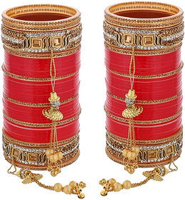 Lucky Jewellery Red Designer Chura Bridal Wedding Punjabi Choora Fashion Jewellery Chuda Set (792-M1C1-745-R)