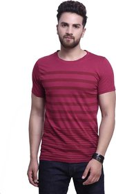 Odoky Maroon Printed Cotton Round Neck Casual T-Shirt For Men NR