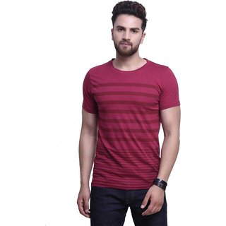 Odoky Maroon Printed Cotton Round Neck Casual T-Shirt For Men NR