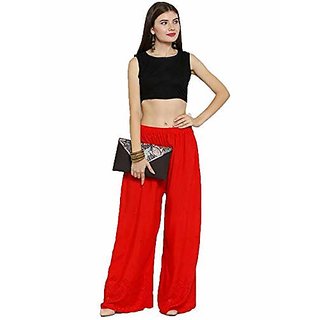 Riya Free size rayon  chickankari red  colour palazzo pant or trouser