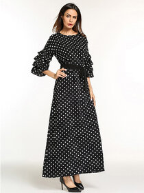 Code Yellow Women's Flounce Sleeve Tie Waist Black Polka Dot Print Longline Dress