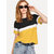 Code Yellow Women's Black White Mustard Color Block Hosiery Tee