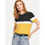 Code Yellow Women's Black White Mustard Color Block Hosiery Tee